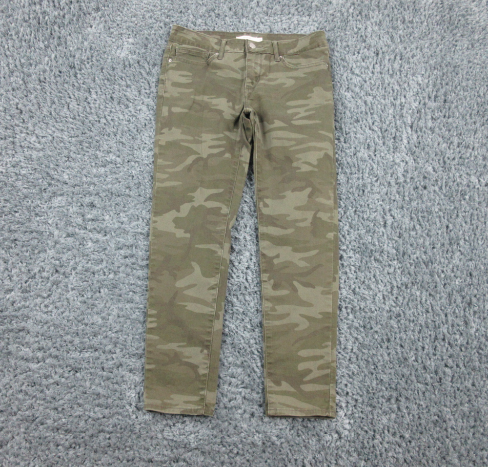 Levi's 711 Jeans Womens 28 Green Camouflage Denim Skinny 29x24.5*